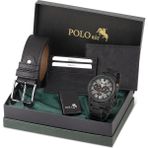 Polo Air Erkek Set Kombin Kemer Cüzdan Kartlık Çakmak Kol Saati Hediyelik Kutusunda Siyah Set PL-0976E1 - Mat Siyah