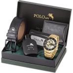 Polo Air Erkek Set Kombin Kemer Cüzdan Kartlık Parfüm Kol Saati Hediyelik Kutusunda Siyah Gold Set PL-0961E6 - Altın