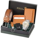 Polo Air Kemer Cüzdan Kartlık Çakmak Anahtarlık Kombin Kutusunda Taba Set Erkek Kol Saati