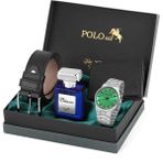 Polo Air Klasik Metal Kordon Erkek Kol Saati Cüzdan Kemer Parfüm Kombin Gümüş Yeşil Renk PL-0915E3 - Gümüş - Yeşil