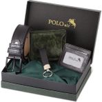 Polo Air Kutulu Erkek Kemer Cüzdan Kartlık Anahtarlık Seti Hm-08 - 16 Haki Yeşil
