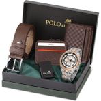 Polo Air PL-0856E3 Gümüş Bakır Erkek Kol Saati Cüzdan Kemer Kartlık Set