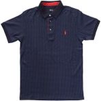 Polo Erkek Polo Yakalı Büyük Beden Lacivert Yakası Düğmeli Kısa Kollu Pamuklu Desenli Tişört Etp-Plx - 4XL