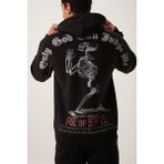 Polo State Erkek 3 İplik Pamuklu İçi Polarlı Ön Arka Baskılı Oversize Kapüşonlu Siyah Sweatshirt - XL