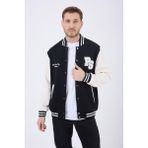 Polo State Erkek 3 Iplik Pamuklu Içi Polarlı Regular Fit Nakışlı Siyah Kolej Ceket - XL