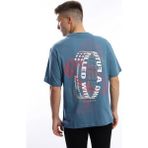 Polo State Erkek Oversize Fit Ön Arka Baskılı Basic Tişört Indigo - M