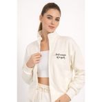 Polo State Kadın Ekru Fermuarlı Sweat Ceket – Regular Fit Günlük Spor Eşofman Üstü