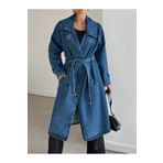 Polo State Kadın Kruvaze Yaka Denim Trençkot Mavi