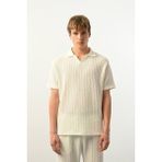 Polo Yaka Dokulu Erkek T-Shirt - Beyaz