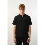 Polo Yaka Dokulu Erkek T-Shirt - Siyah