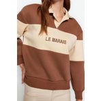 Polo Yaka Düşük Kol Kalın İçi Polarlı Normal Kalıp Nakışlı Polo Yaka Örme Sweatshirt