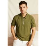 Polo Yaka Fermuarlı Erkek Tişört - Haki - 2XL