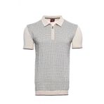 Polo Yaka Krem Desenli Fermuarlı Örme T-shirt | Wessi