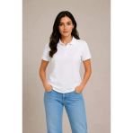 Polo Yaka Pike Kumaş Düğmeli Basic Tişört Günlük Rahat - Beyaz
