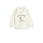 Polo Yaka Sweatshirt Köpek Baskılı Uzun Kollu Şardonlu