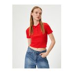 Polo Yaka Tişört Crop Slim Fit Düğmeli Kısa Kollu