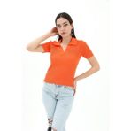 Polo Yakalı Kısa Kol Triko Kazak - Turuncu - Standart