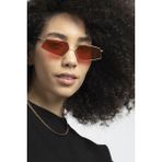 POLO55 Gold Metal Çerçeveli Kırmızı Camlı Beşgen Retro Kadın Güneş Gözlüğü - Altın - Kırmızı
