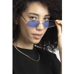 POLO55 Gold Metal Çerçeveli Mavi Camlı Beşgen Retro Kadın Güneş Gözlüğü