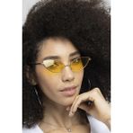 POLO55 Sarı Camlı Metal Çerçeveli Küçük Cat Eye Kadın Güneş Gözlüğü - Siyah