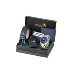 Poloair Mercek Takvimli Erkek Kol Saati Cüzdan Kemer Kartlık Parfüm Seti Gümüş Gold Lacivert Renk PL-7073E9