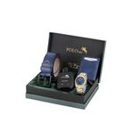 Poloair Takvimli Erkek Kol Saati Otomatik Cüzdan Kemer Parfüm Seti Gümüş Gold Lacivert Renk PL-7081E7
