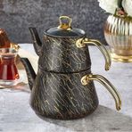 PoloChef Elegance Granit Orta Aile Boy Çaydanlık Üst Demlik: 1 Lt Alt Demlik 1,75 Lt