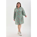 Polologin Butik Büyük Beden Çiçek Desenli Gömlek Elbise - Mint Yeşil