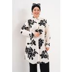 Polologin Butik Çiçek Desenli Siyah Beyaz Tunik