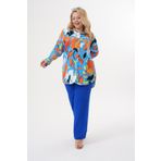 Polologin Butik Etnik Desenli Turuncu - Mavi Renkli Araboy Tunik