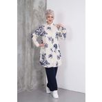 Polologin Butik Lacivert Çiçek Desenli Tunik Pantolon Takım
