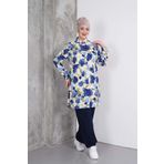 Polologin Butik Mavi Yeşil Desenli Tunik Pantolon Takım