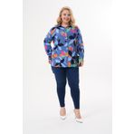 Polologin Butik Soyut Yaprak Desenli Mavi Viskon Tunik