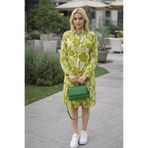 Polologin Butik Yaprak Desenli Pamuklu Gömlek Elbise Yeşil Beyaz