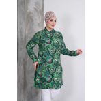 Polologin Butik Zümrüt Yeşil Bitki Desenli Gömlek Tunik