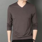 Polyester Uzun Kollu V Yaka Tişört Erkekler için Dar Kesim Günlük Aktif Giyim Tişört Üst Kas Odaklı Egzersiz Kazak İlkbahar için (2XL Kahverengi)
