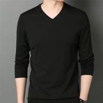 Polyester Uzun Kollu V Yaka Tişört Erkekler için Dar Kesim Günlük Aktif Giyim Tişört Üst Kas Odaklı Egzersiz Kazak İlkbahar için (3XL Siyah)