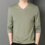 Polyester Uzun Kollu V Yaka Tişört Erkekler için Dar Kesim Günlük Aktif Giyim Tişört Üst Kas Odaklı Egzersiz Kazak İlkbahar için (XL Yeşil)