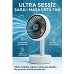 POLYGOLD Beyaz Şarjlı Mini Fan Vantilatör Mini Masaüstü Taşınabilir 3 Kademeli Usb Pervane