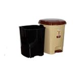 POLYTIME Polytime Pedallı Basmalı 6 Litre Çöp Kutusu Kovası - Çıkarılabilir İç Kovalı - Krem - 28 X 22 X 22 Cm