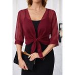Pomeya Kadın Fakir Kollu Önden Bağlamalı Kısa Şifon Bolero Ceket - L - XL - Bordo
