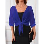 Pomeya Kadın Truvakar Kol Önden Bağlamalı Kısa Şifon Bolero Ceket - 2XL - 3XL - Mavi
