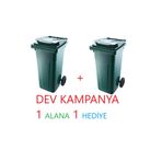 POMSTORE 1 Alana 1 Hediye Kapaklı Tutma Saplı Özel Çöp Konteyneri 120 Lt ( Yeşil ) Büyük Boy 2 Adet
