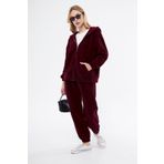 PONÇİK Kadin Kapüşonlu Önü Fermuarli Cepli Polar Oversize Eşofman Takimi 23586-bordo