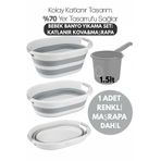 PONÇİK STORE Banyo Su Kovası Katlanabilir Beyaz-Gri- Maşrapa Renkli -2'li Bebek Banyo Seti Katlanır Kova
