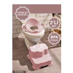PONÇİK STORE Çocuklar Için Tuvalet Eğitim Seti- Kaydırmaz Katlı Basamak Ve Kulplu Klozet Adaptörü Pembe