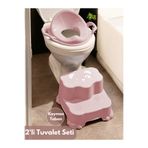 PONÇİK STORE Kaydırmaz Çocuk Basamağı&KulpluKlozet Adaptör 2Kat Basamaklı Banyo & Lavabo Taburesi Pembe Basamak