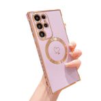 Ponnky Samsung Galaxy S23 Ultra kadın kılıfı, Magsafe kaplama ile uyumlu, manyetik kablosuz şarj tasarımlı tatlı kalp, yumuşak TPU, darbeye dayanıklı tampon kılıf, Galaxy S23 Ultra için (lila)