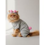 Ponpon Şeker Kedi Tulumu & Bere Takımı | Şardonlu Polar Kumaş | Tüy Dökülmesini Azaltır