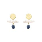 Ponponiere Altın - Beyaz - Mavi Kadın Küpe Nora Earrings